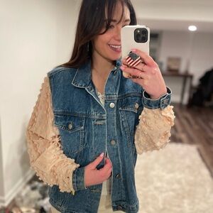 Denim Jacket with Textured Sleeves